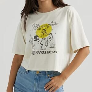 NWT Wrangler x Kendra Scott Yellow Rose Long Live Cowgirls Boxy Crop Tee L